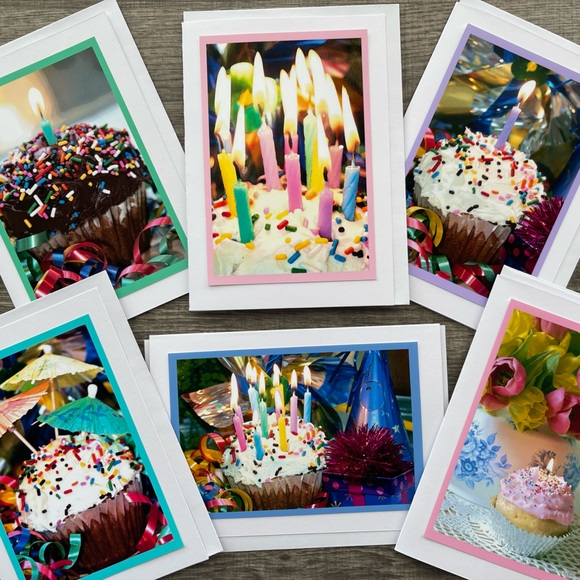 Six beautiful 5x7 Photo Birthday Cards - Handmade - Picture 1 of 7